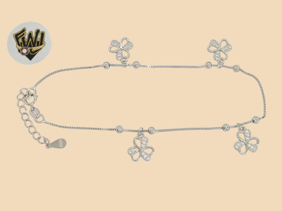 (2-0175-1) 925 Sterling Silver - 1mm Box Link Four Leaf Anklet - 8.5