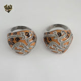 (4-0055-4) Stainless Steel - Carved Stone Ring.