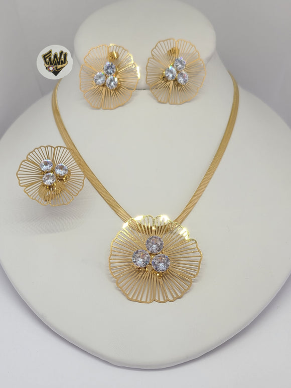 (4-7002) Stainless Steel - 4mm Zircon Flower Set - 17