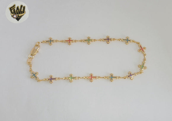 (1-0159) Gold Laminate - 7.5mm Multicolor Cross Anklet - 10” - BGF