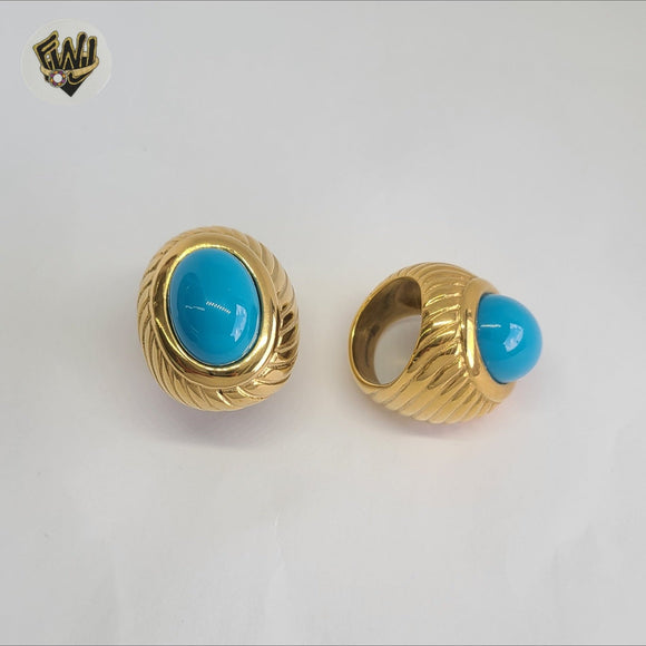 (4-0052) Stainless Steel - Blue Stone Ring.