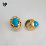 (4-0052) Stainless Steel - Blue Stone Ring.