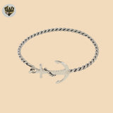 (2-0692) 925 Sterling Silver - 3mm Anchor Bangle - 2.5"