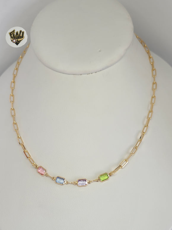 (1-6408) Gold Laminate - Paper Clip Multicolor Necklace - BGF