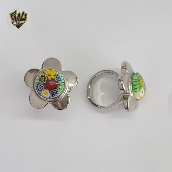 (4-0046) Stainless Steel - Flower Ring.