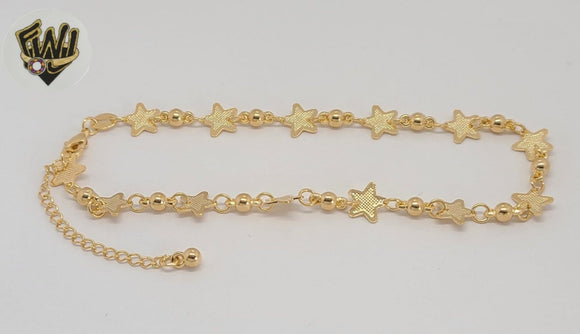 (1-0228) Gold Laminate - Ball Link Star Anklet - 10