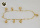 (1-0222) Laminado de Oro - Tobilleras con Bolas de 3mm - 10" - BGO