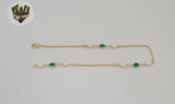 (1-0242) Gold Laminate - 1.5mm Curb Link Stones Anklet -BGO