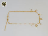(1-0158) Gold Laminate - 1mm Link Charms Anklet - 10" - BGF
