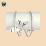 (2-0691) 925 Sterling Silver - 3mm Whale Tail Bangle -2.5"
