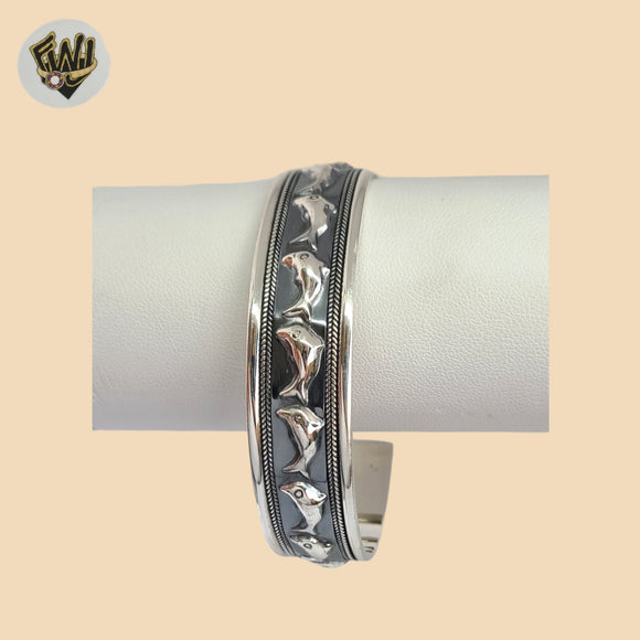 (2-0721) 925 Sterling Silver - 15mm Open Dolphin  Bangle - 2.5