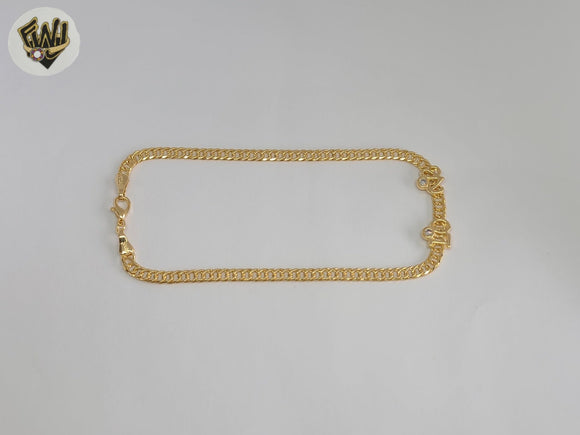 (1-0006) Laminado de oro - Tobillera Love con eslabones dobles de 4,5 mm - 10