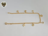 (1-0150) Gold Laminate - 3mm Curb Link Charms Anklet - 9.5” - BGF