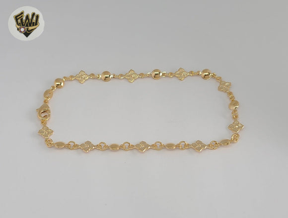 (1-0176) Gold Laminate -  Flowers Link Anklet - 9.5