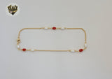 (1-0242) Gold Laminate - 1.5mm Curb Link Stones Anklet -BGO