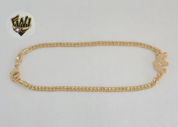 (1-0115) Gold Laminate - 3.5mm Curb Link Elephants Anklet - 9.5
