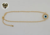 (1-0211) Laminado de oro - Tobillera Rolo Link Evil Eye de 2,5 mm - 10" - BGF