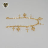 (1-0883) Gold Laminate - 3mm Cross Charms Bracelet - 7.5" - BGF