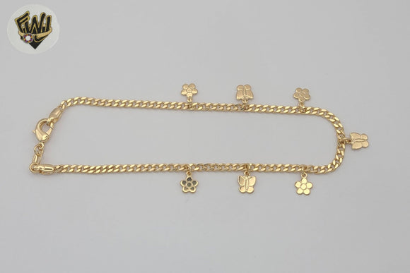 (1-0158-1) Gold Laminate - 3mm Curb Link Charms Anklet - 10” - BGF