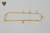 (1-0158-1) Gold Laminate - 3mm Curb Link Charms Anklet - 10” - BGF
