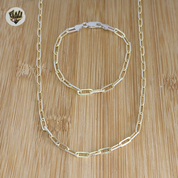 (2-8149) 925 Sterling Silver - Two Tone Paper Clip Chains.