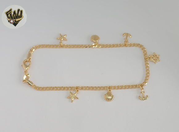 (1-0150) Gold Laminate - 3mm Curb Link Charms Anklet - 9.5” - BGF