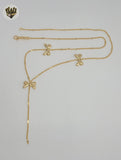 (1-6095-1) Gold Laminate - 1mm Link Bow Lariat Necklace - BGF