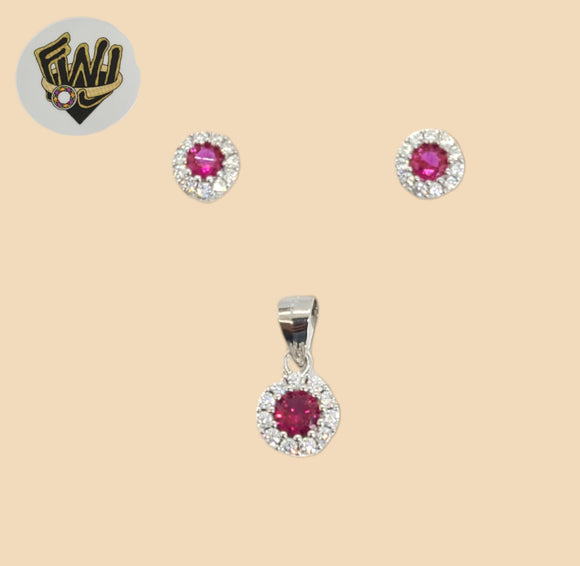 (2-6360-1) Plata de Ley 925 - Conjunto Circonitas Rosas.