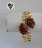 (1-4078-1) Chapado en oro - Brazalete abierto con piedra de 34 mm.