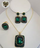 (1-6485) Chapado en oro - Conjunto grande de circonita verde - 19".