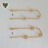 (1-0766) Gold Laminate - 3mm Link Flower Pearl Bracelet - BGF