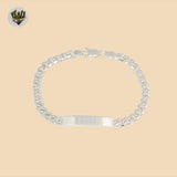 (2-0473) 925 Sterling Silver - 6.5mm Curb Link Plate Bracelet - 9"
