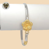 (2-0686) 925 Sterling Silver - 4mm Two Tones Flower Bangle.