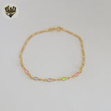 (1-0644-1) Gold Laminate - 2.5mm Link Multicolor Ovals Bracelet - 7.5" - BGF