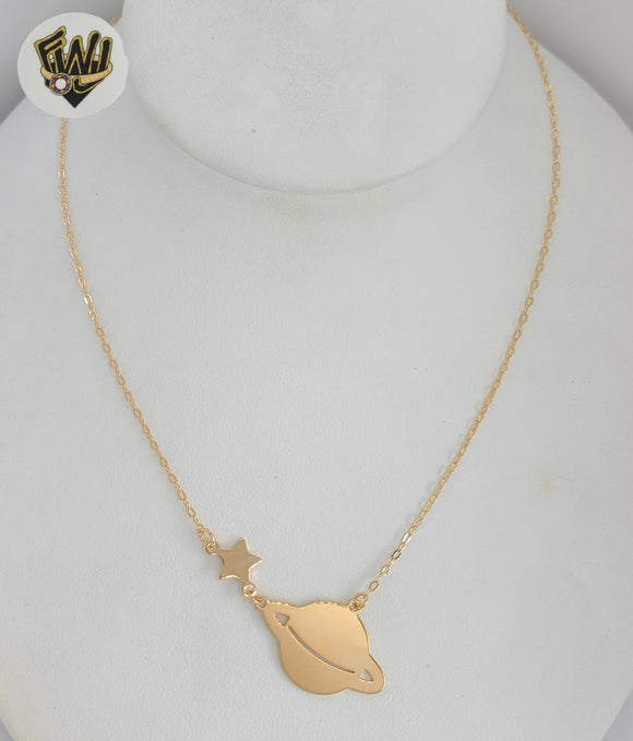 (1-6401-3) Gold Laminate - Rolo Link Planet Necklace - 16