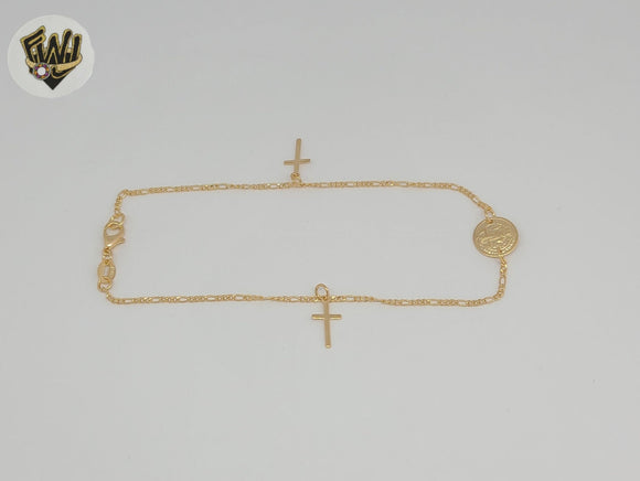 (1-0251) Gold Laminate - Saint Benedict  Anklet - 10