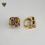 (4-0055-2) Stainless Steel - Carved Stone Ring.