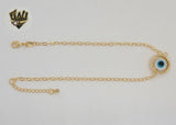 (1-0211) Laminado de oro - Tobillera Rolo Link Evil Eye de 2,5 mm - 10" - BGF