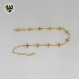 (1-0656) Gold Laminate - 7.5mm Multicolor Cross Bracelet - 7.5" - BGF