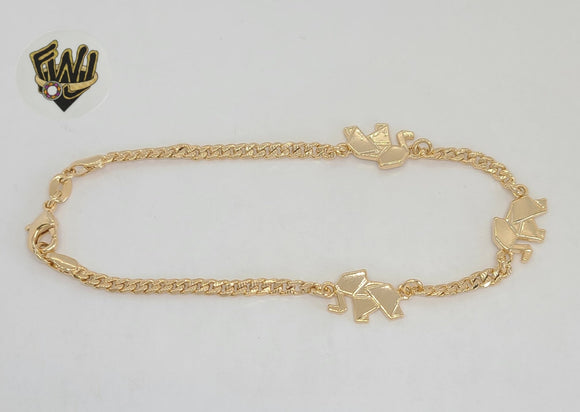 (1-0077) Gold Laminate - 3.5mm Curb Link Elephants Anklet - 9.5