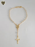 (1-3316-6) Gold Laminate - 4mm Miraculous Virgin Hand Rosary - 7.5" - BGF.