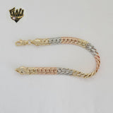 (1-0818) Gold Laminate - 8mm Three Tones Curb Bracelet - 7.5" - BGO