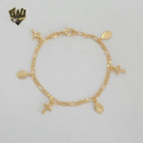 (1-0838) Gold Laminate - 3mm Figaro Link Religious Charms Bracelet - 7.5" - BGF