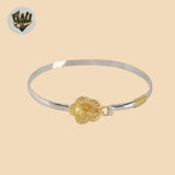 (2-0686) 925 Sterling Silver - 4mm Two Tones Flower Bangle.