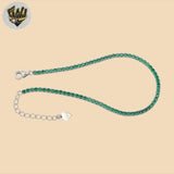 (2-0436) 925 Sterling Silver - 2mm Green Zircon Bracelet.