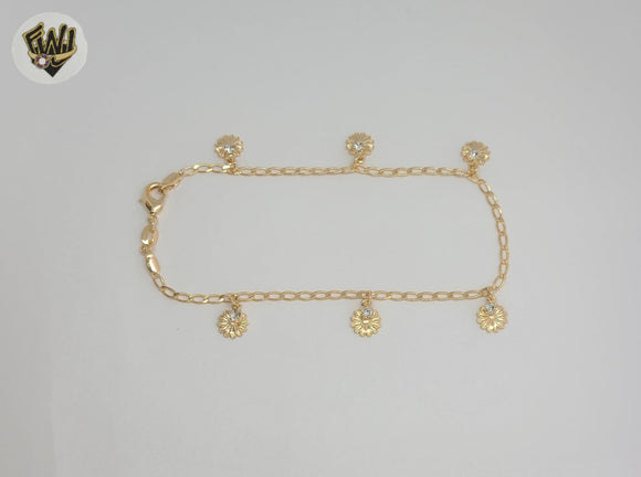(1-0135) Gold Laminate - 2.5mm Link Flower Anklet - 9.5