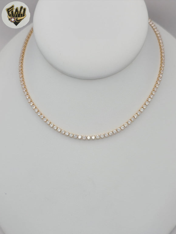 (1-6054) Laminado de oro - Collar con dijes de eslabones de bolas de 2 mm - BGF