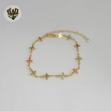 (1-0656) Gold Laminate - 7.5mm Multicolor Cross Bracelet - 7.5" - BGF