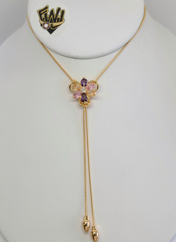 (1-6469-C) Laminado de oro - Collar con lazo de flores - BGO