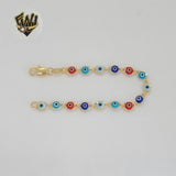 (1-0959) Gold Laminate - 5mm Multicolor Evil Eye Bracelet - BGF